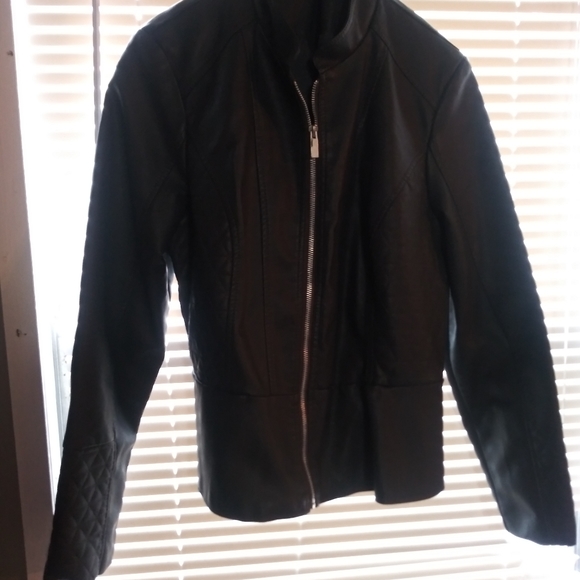 Baccini size large grey faux leather moto jacket - Picture 4 of 5